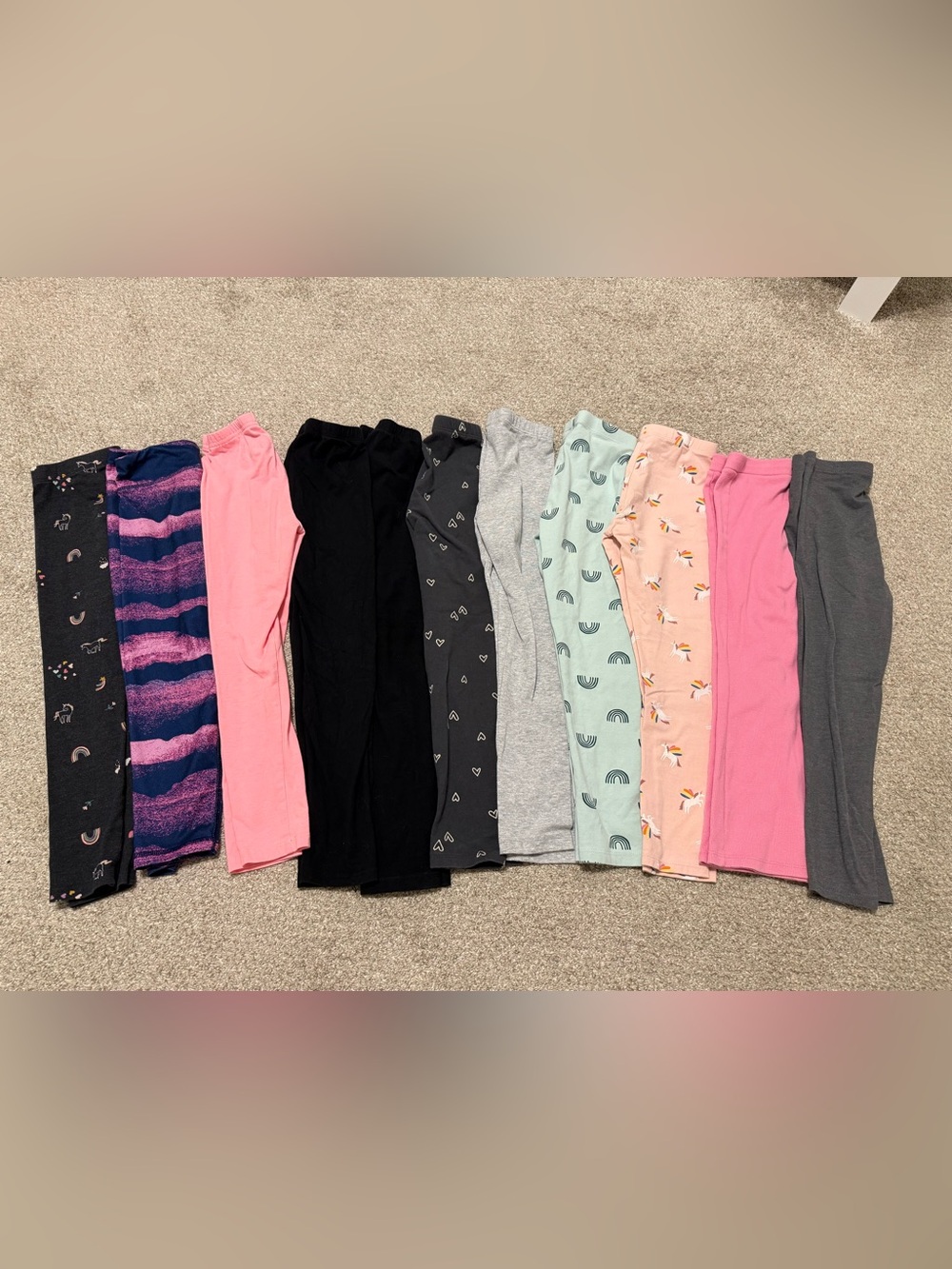 Girls' Assorted Leggings Pack - Pink, Black, Gray, Mint, Peach